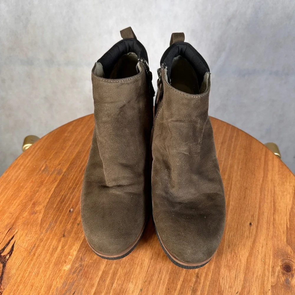 Dr. Scholls Berklie Wedge Ankle Boots Womens 9M Brown Good Suede Fabric Zip
